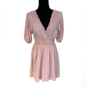 Mittoshop Pale Pink Smocking Detail Mini Dress - Large